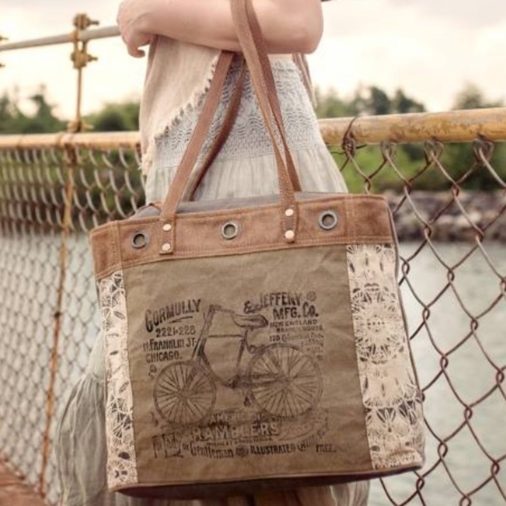 Canvas Upcycled Tote Purse By-cycle print NWT - Picture 7 of 7